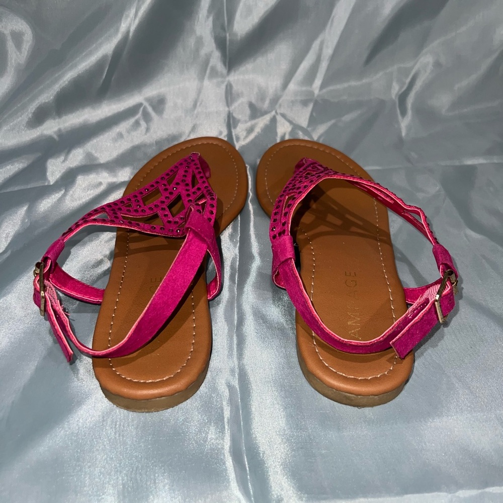 Pink Rhinestone T-Strap Sandals - Picture 4 of 6